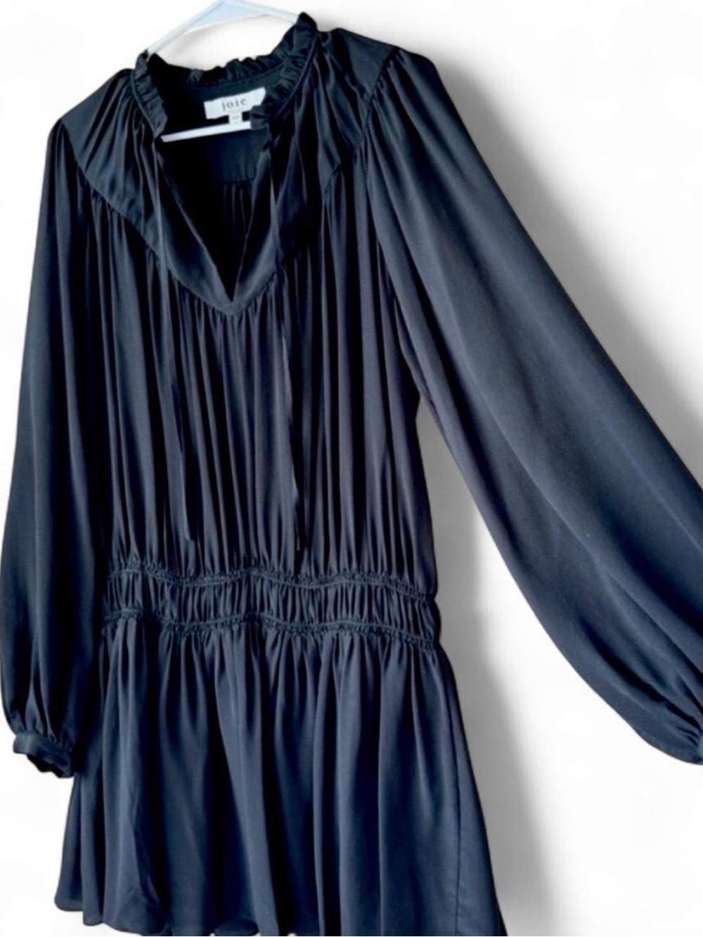 Joie 100% Silk Black Mini Dress | Drop-Waist Long Sleeve | SZ 6 Like New